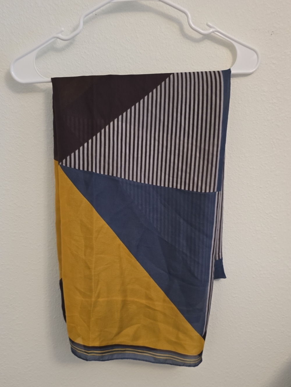 100% Silk Geometric Colorblock Women's Scarf in Mustard, Navy & Black